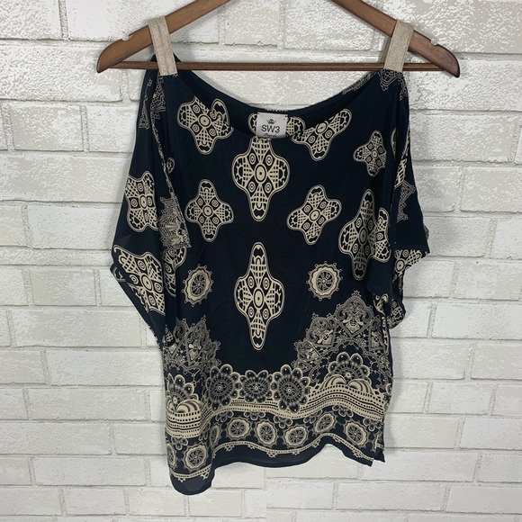 SW3 bespoke black silk blouse open shoulder